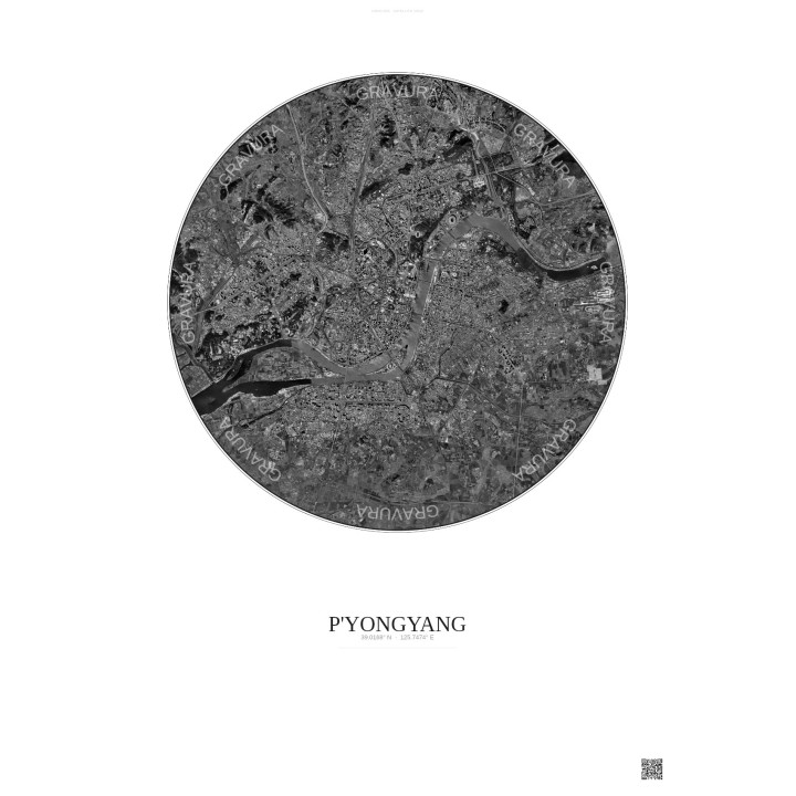 Affiche P Yongyang – Poster vue satellite 10km N&B | Gravura – Fond clair