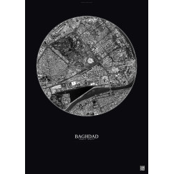 Affiche Baghdad – Poster vue satellite 2.5km N&B | Gravura – Fond foncé