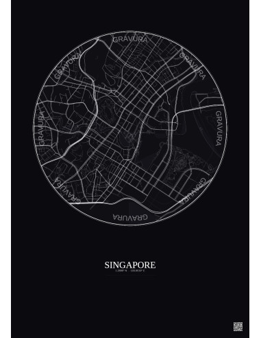 Affiche Singapore – Poster carte de ville 2.5km | Gravura – Fond foncé