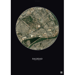 Affiche Baghdad – Poster vue satellite 2.5km Couleur | Gravura – Fond foncé