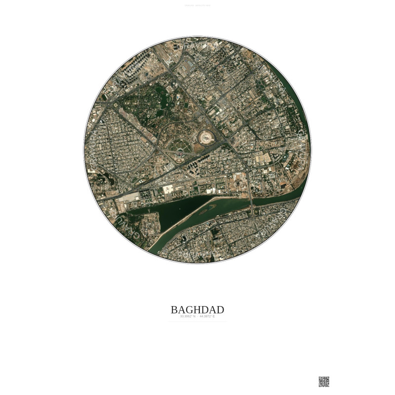 Affiche Baghdad – Poster vue satellite 2.5km Couleur | Gravura – Fond clair