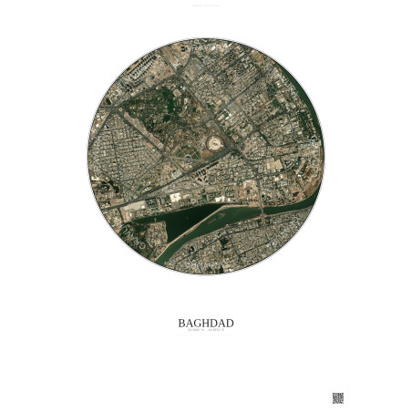 Affiche Baghdad – Poster vue satellite 2.5km Couleur | Gravura – Fond clair