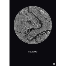 Affiche Baghdad – Poster vue satellite 6km N&B | Gravura – Fond foncé