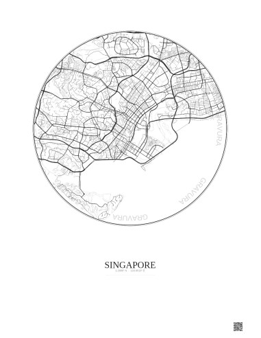 Affiche Singapore – Poster carte de ville 6km | Gravura – Fond clair