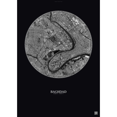 Affiche Baghdad – Poster vue satellite 6km N&B | Gravura – Fond foncé