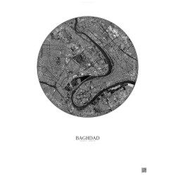 Affiche Baghdad – Poster vue satellite 6km N&B | Gravura – Fond clair