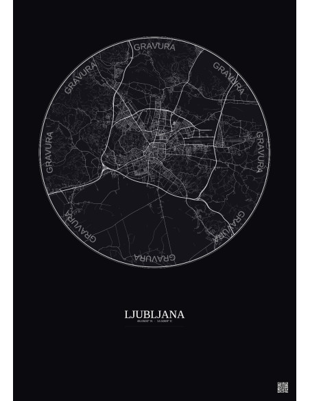 Affiche Ljubljana – Poster carte de ville 10km | Gravura – Fond foncé