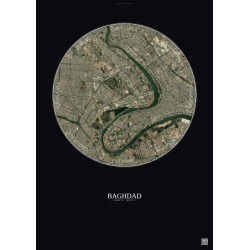 Affiche Baghdad – Poster vue satellite 6km Couleur | Gravura – Fond foncé