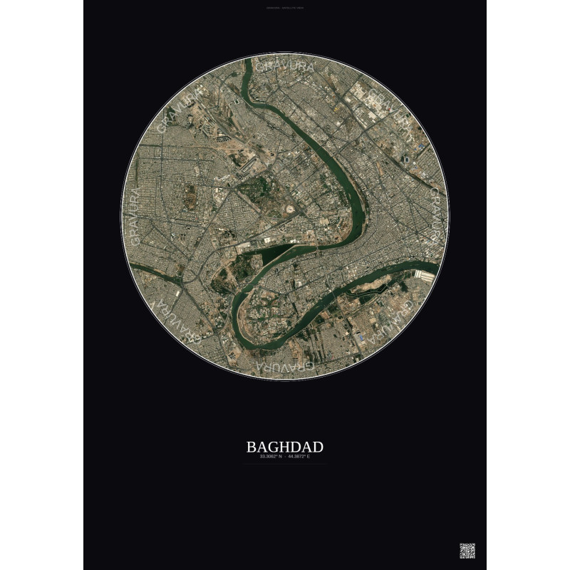 Affiche Baghdad – Poster vue satellite 6km Couleur | Gravura – Fond foncé