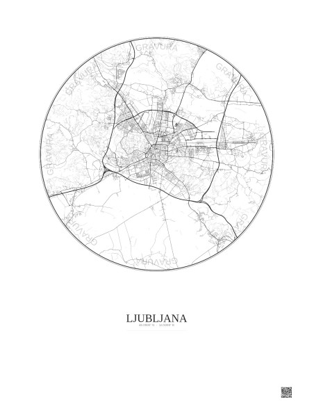 Affiche Ljubljana – Poster carte de ville 10km | Gravura – Fond clair