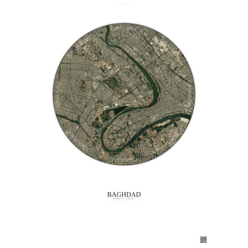Affiche Baghdad – Poster vue satellite 6km Couleur | Gravura – Fond clair