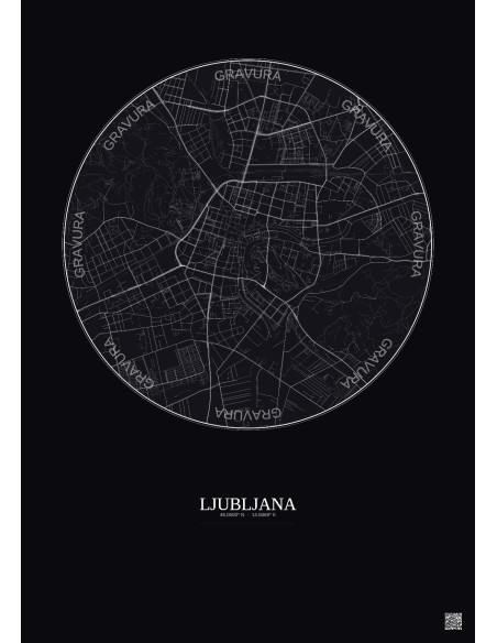 Affiche Ljubljana – Poster carte de ville 2.5km | Gravura – Fond foncé