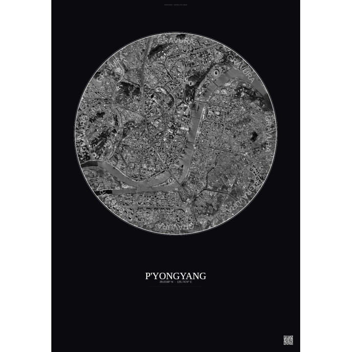 Affiche P Yongyang – Poster vue satellite 6km N&B | Gravura – Fond foncé