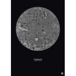 Affiche Tehran – Poster vue satellite 10km N&B | Gravura – Fond foncé