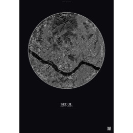 Affiche Seoul – Poster vue satellite 10km N&B | Gravura – Fond foncé