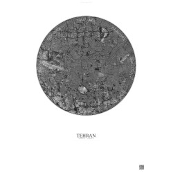 Affiche Tehran – Poster vue satellite 10km N&B | Gravura – Fond clair