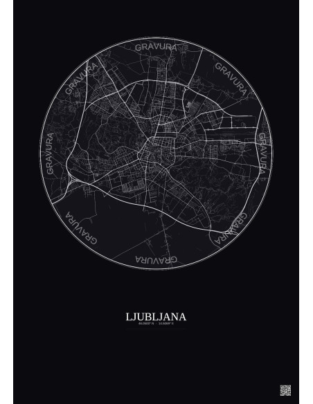 Affiche Ljubljana – Poster carte de ville 6km | Gravura – Fond foncé