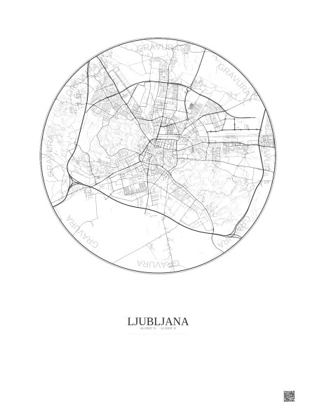 Affiche Ljubljana – Poster carte de ville 6km | Gravura – Fond clair