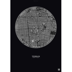 Affiche Tehran – Poster vue satellite 2.5km N&B | Gravura – Fond foncé