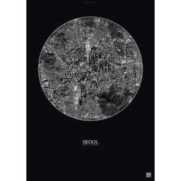 Affiche Seoul – Poster vue satellite 2.5km N&B | Gravura – Fond foncé