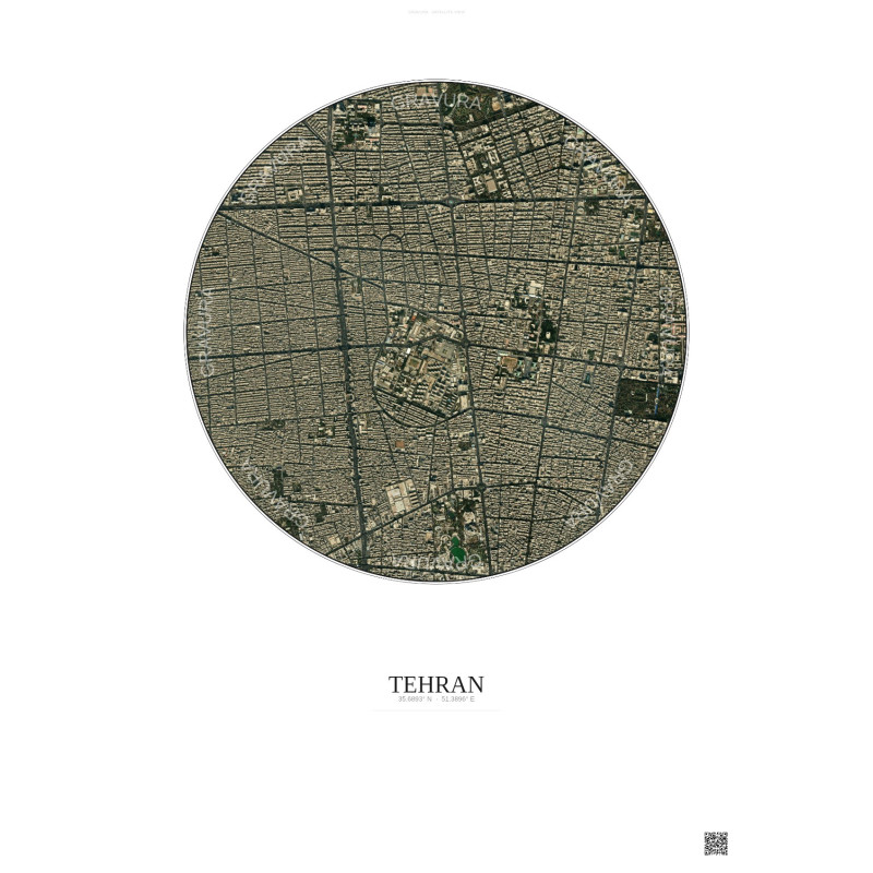 Affiche Tehran – Poster vue satellite 2.5km Couleur | Gravura – Fond clair