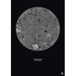Affiche Tehran – Poster vue satellite 6km N&B | Gravura – Fond foncé