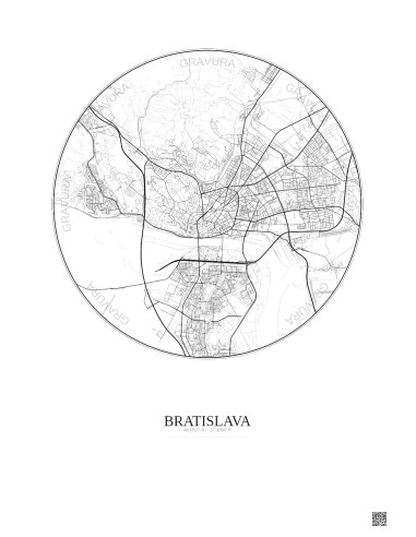 Bratislava City Map Poster 6km | Gravura – Light background