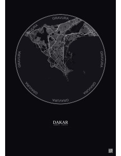 Affiche Dakar – Poster carte de ville 10km | Gravura – Fond foncé 2