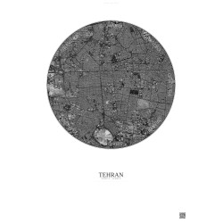 Affiche Tehran – Poster vue satellite 6km N&B | Gravura – Fond clair