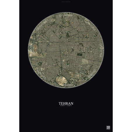 Affiche Tehran – Poster vue satellite 6km Couleur | Gravura – Fond foncé