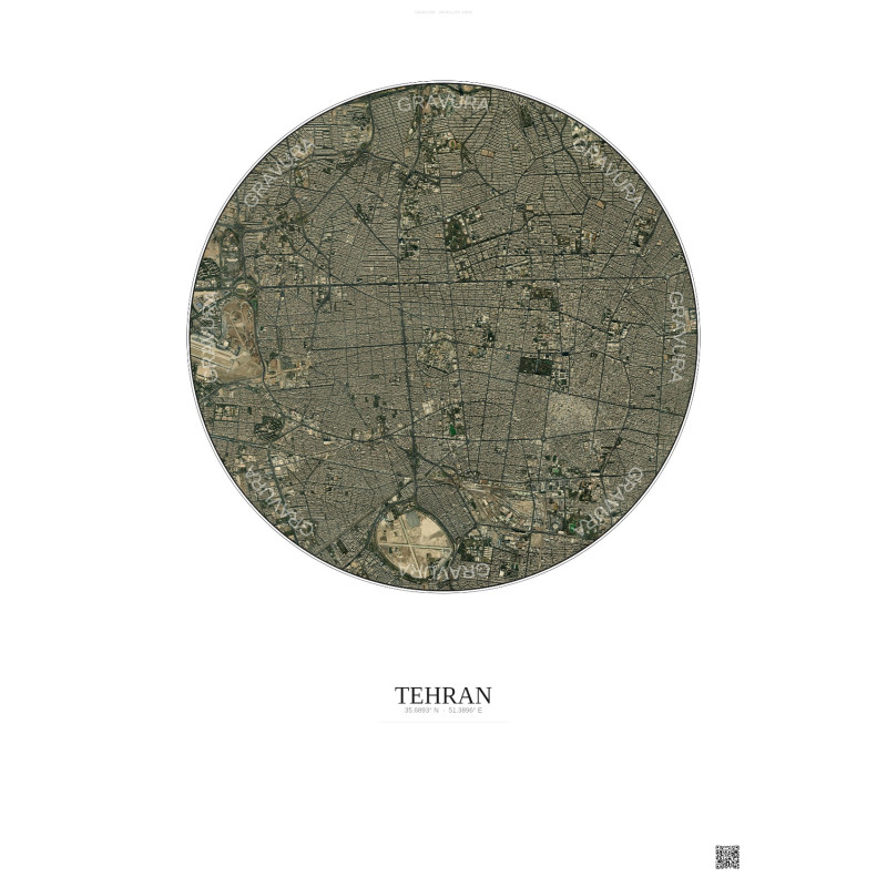 Affiche Tehran – Poster vue satellite 6km Couleur | Gravura – Fond clair