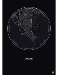 Affiche Dakar – Poster carte de ville 6km | Gravura – Fond foncé