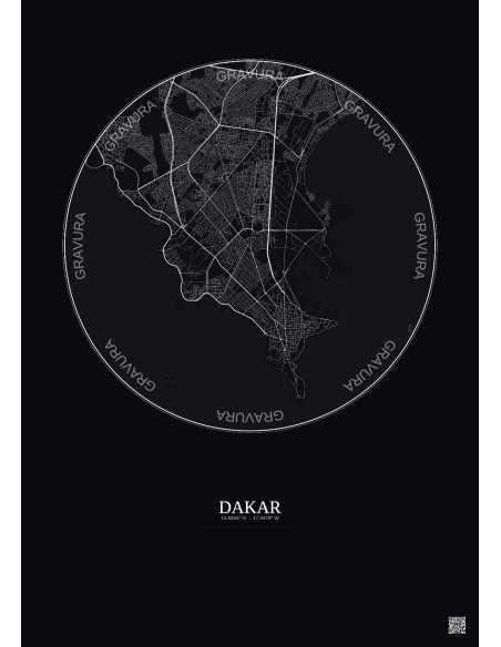 Dakar City Map Poster 6km | Gravura – Dark background
