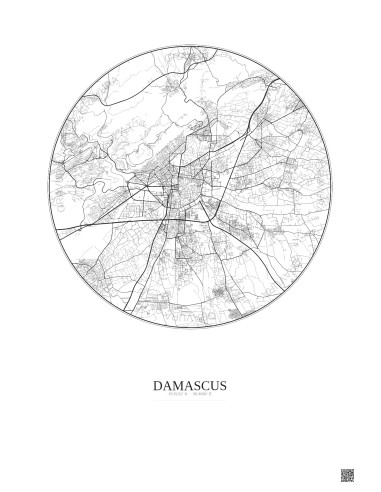 Affiche Damascus – Poster carte de ville 10km | Gravura – Fond clair