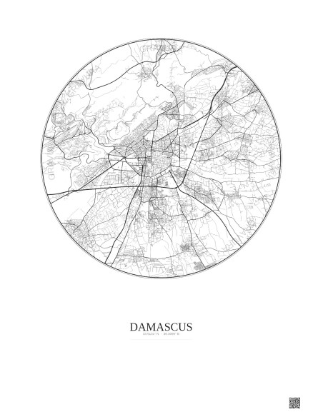 Affiche Damascus – Poster carte de ville 10km | Gravura – Fond clair