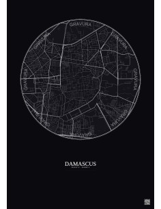 Affiche Damascus – Poster carte de ville 2.5km | Gravura – Fond foncé