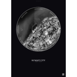 Affiche Kuwait City – Poster vue satellite 2.5km N&B | Gravura – Fond foncé