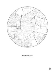 Affiche Damascus – Poster carte de ville 2.5km | Gravura – Fond clair