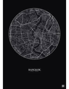 Affiche Bangkok – Poster carte de ville 10km | Gravura – Fond foncé
