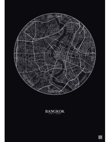 Affiche Bangkok – Poster carte de ville 10km | Gravura – Fond foncé