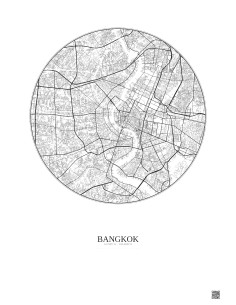 Affiche Bangkok – Poster carte de ville 10km | Gravura – Fond clair
