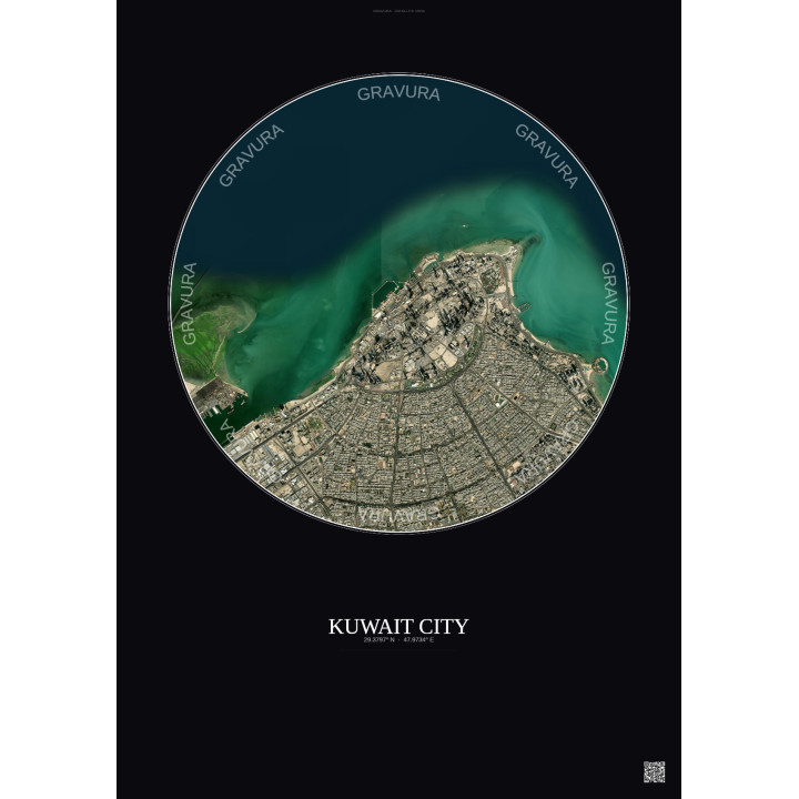 Affiche Kuwait City – Poster vue satellite 6km Couleur | Gravura – Fond foncé