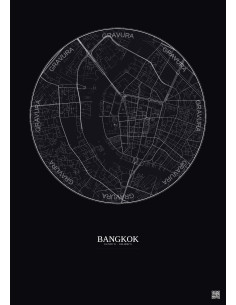 Affiche Bangkok – Poster carte de ville 2.5km | Gravura – Fond foncé