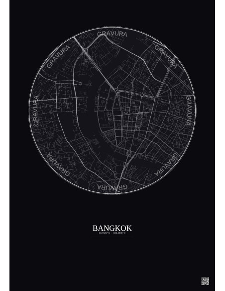 Affiche Bangkok – Poster carte de ville 2.5km | Gravura – Fond foncé