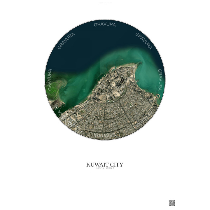 Affiche Kuwait City – Poster vue satellite 6km Couleur | Gravura – Fond clair