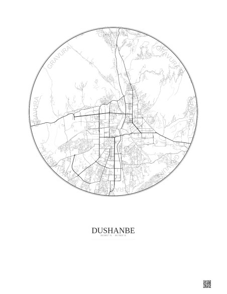 Affiche Dushanbe – Poster carte de ville 10km | Gravura – Fond clair