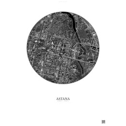 Affiche Astana – Poster vue satellite 2.5km N&B | Gravura – Fond clair