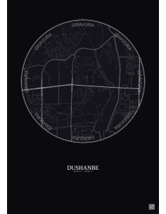 Affiche Dushanbe – Poster carte de ville 2.5km | Gravura – Fond foncé