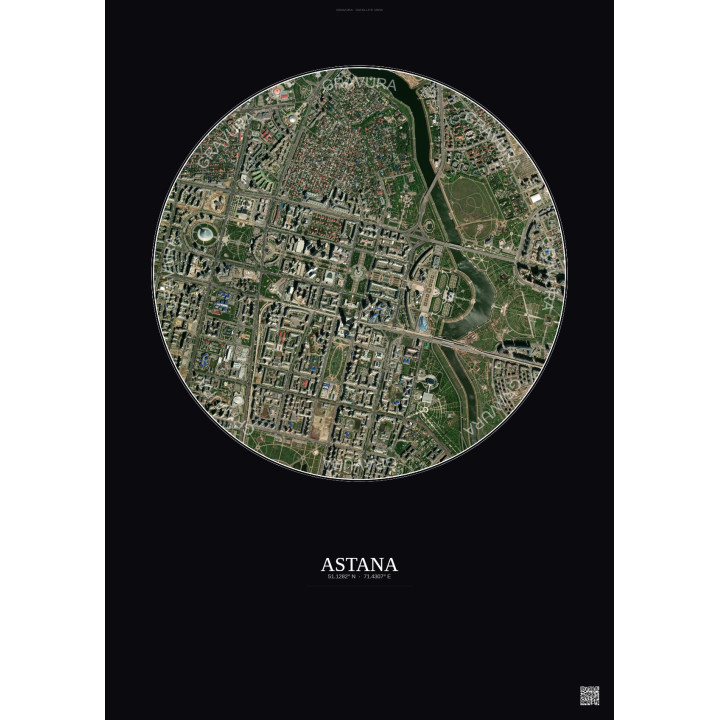 Affiche Astana – Poster vue satellite 2.5km Couleur | Gravura – Fond foncé