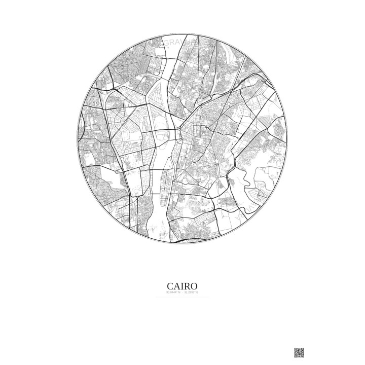 Affiche Cairo – Poster carte de ville 6km | Gravura – Fond clair